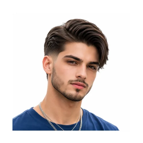 Low taper comb over hairstyle with smooth side sweep and clean fade
