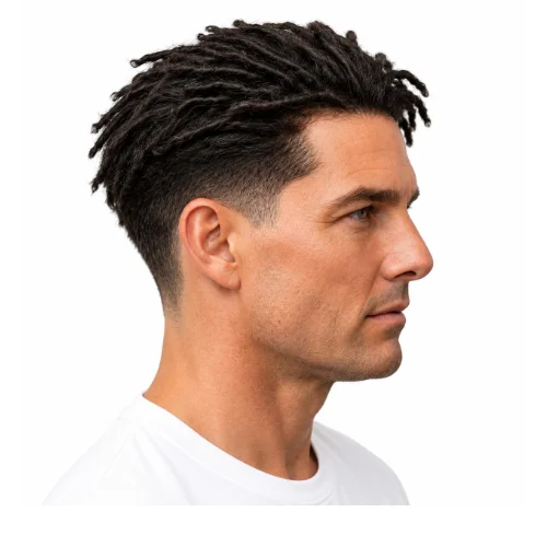 Man with a low taper fade haircut and stylish dreads hairstyle