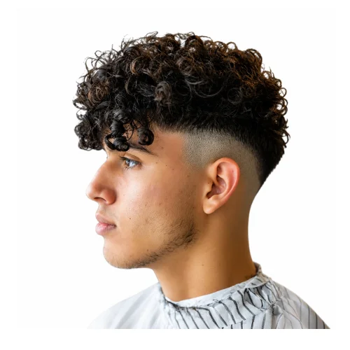 Classic low taper fade curly hair hairstyle featuring neatly shaped curls on top and a subtle low taper fade for a timeless and clean appearance