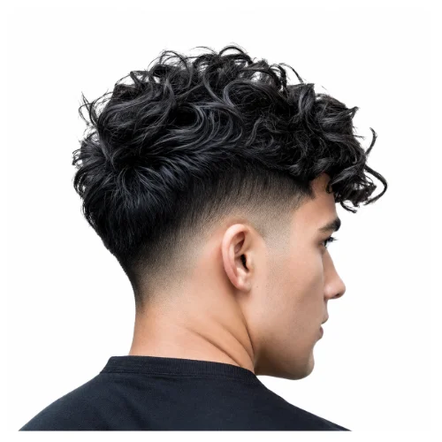 Low taper fade curly hair short hairstyle featuring short defined curls on top and clean low tapered sides for an easy-to-maintain modern style