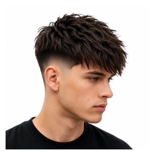 Classic textured fringe haircut with layered front hair and clean sides for a timeless modern look