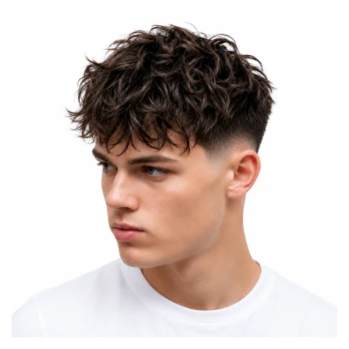 Messy textured fringe haircut with tousled layers and natural volume for a relaxed stylish look