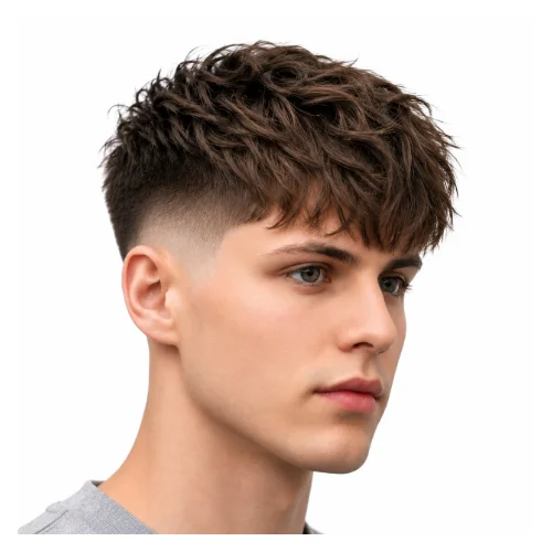 Wavy textured fringe haircut with natural waves and layered texture for a modern look
