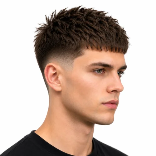 Textured Low Taper Fade French Crop Haircuts featuring a choppy textured top, defined fringe, and a smooth low taper fade for a modern hairstyle.