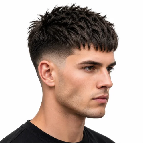 Low Taper Fade French Crop Haircuts with Fringe featuring a neat French crop with a stylish fringe and clean low taper fade for a trendy appearance.