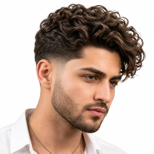 Low Taper Fade French Crop for Curly Hair featuring defined curls on top, a short fringe, and a clean low taper fade for a modern curly hairstyle.