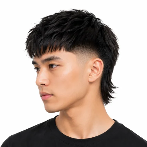 Low Taper Fade Asian Haircuts Mullet with a trendy modern finish.