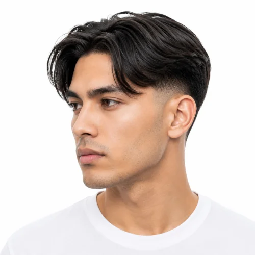 Low Taper Fade Asian Haircuts Middle Part with balanced styling.