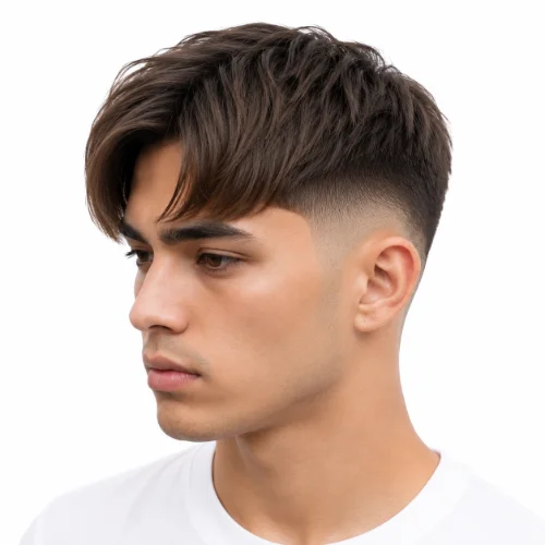Low Taper Fade Asian Haircuts Curtains with soft flowing layers.