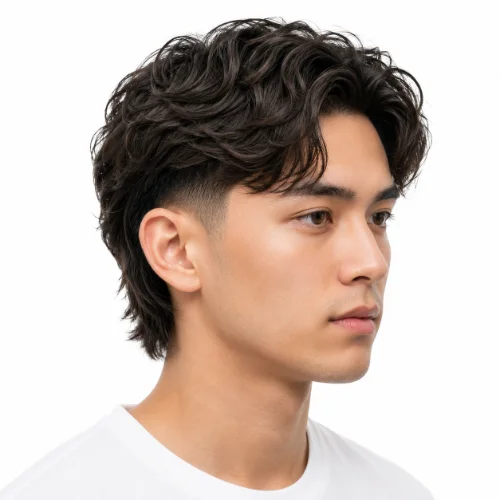 Low Taper Fade Asian Haircuts Wavy Hair with natural waves.