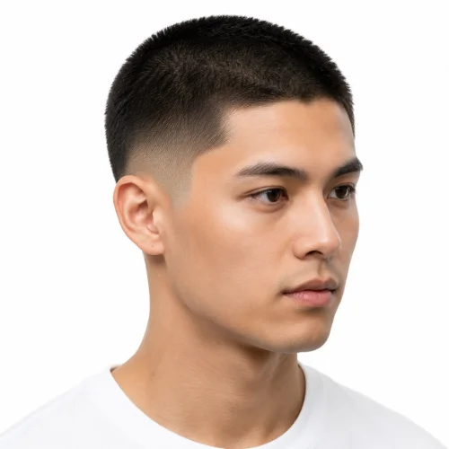 Low Taper Fade Asian Haircuts Buzz Cut with a clean fade.