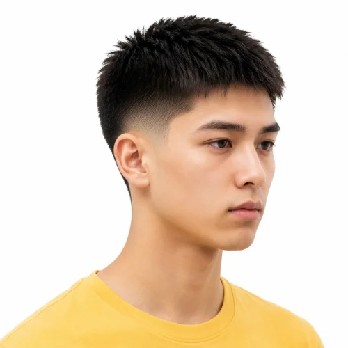 Low Taper Fade Asian Haircuts Crew Cut with a clean taper.