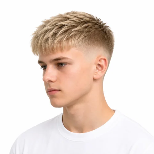 Blonde man with a low taper fade and straight hair