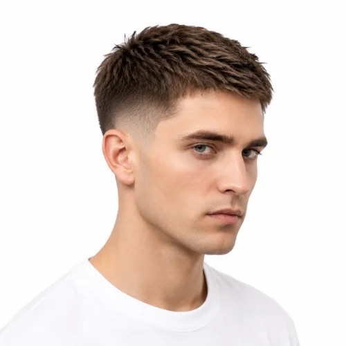 Man with a short low taper fade and straight hair