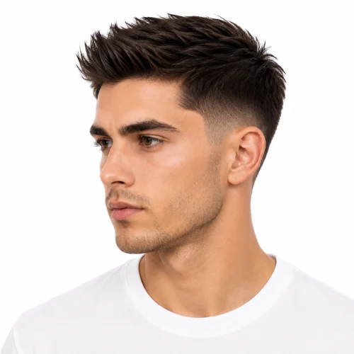 Man with thin straight hair and a low taper fade