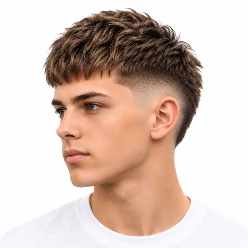 Man with a burst low taper fade and straight hair