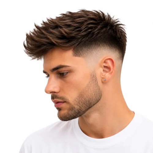 Man with fluffy straight hair and a low taper fade