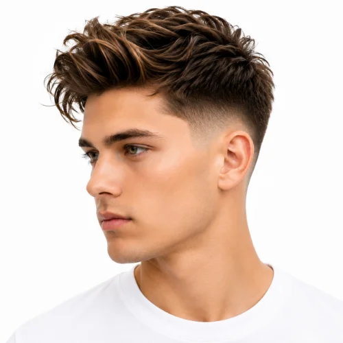 Front view of a man with a low taper fade and straight hair