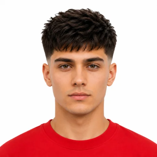 Front view of a low taper fade with straight hair