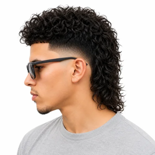Man with a long low taper fade modern mullet hairstyle featuring extended back length.