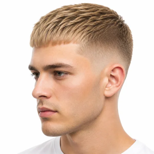 Blonde man with a low taper fade buzz cut
