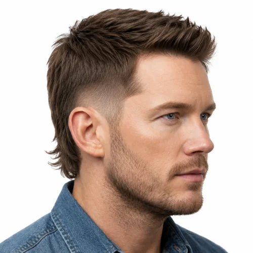 Man with straight hair and a low taper fade buzz cut