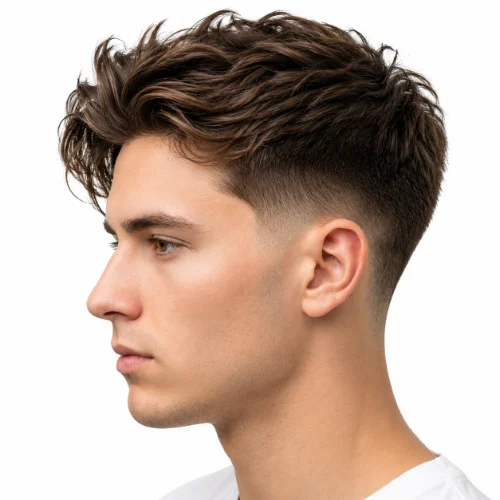 Man with thick hair and a clean low taper fade buzz cut