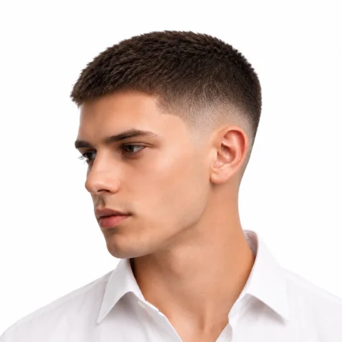 Man with a short low taper fade buzz cut