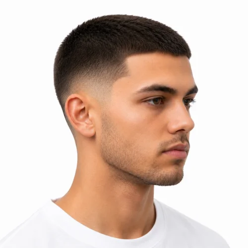 Man with a professional low taper fade buzz cut suitable for work