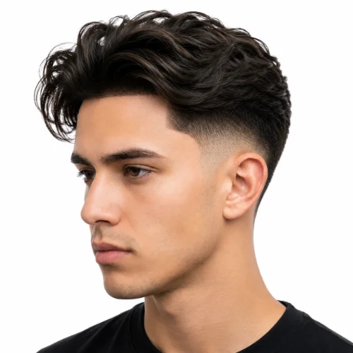 Man with a long afro and low taper fade haircut