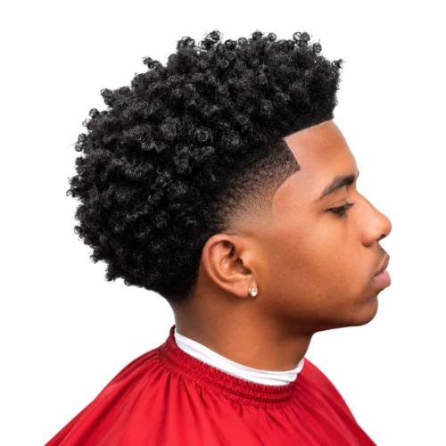 Man with defined curls and a low taper fade afro
