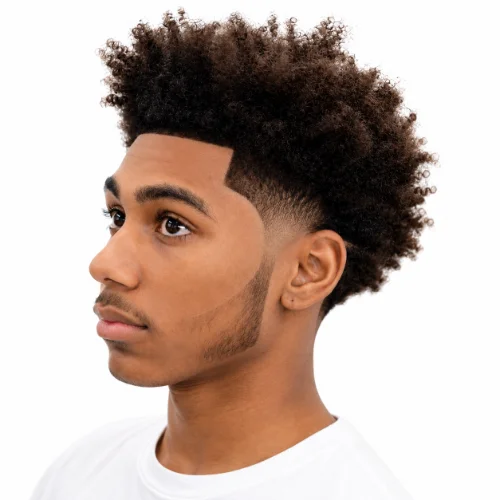 Man with a low taper fade afro and burst fade