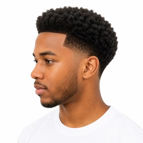 Teen boy with a stylish low taper fade afro haircut