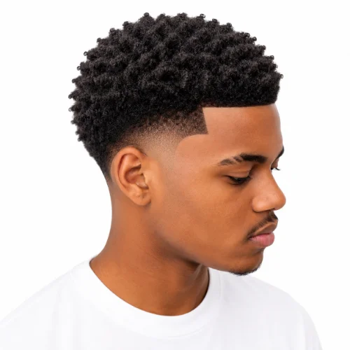 Man with coil curls and a low taper fade afro