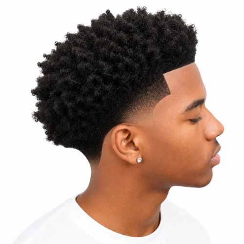 Man with a low taper fade afro and stylish drop fade