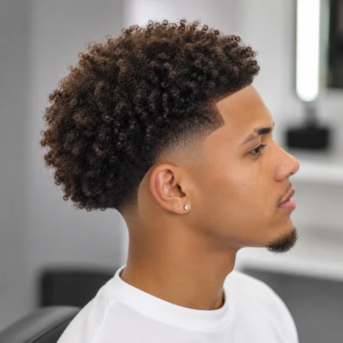 Man with a natural afro and clean low taper fade