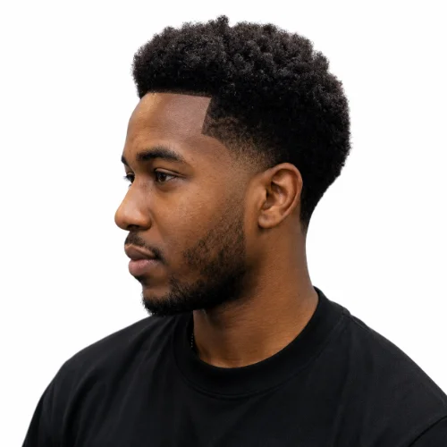 Man with a trendy low taper fade and stylish afro