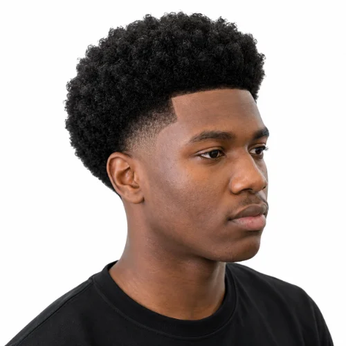 Man with a classic low taper fade and natural afro hairstyle