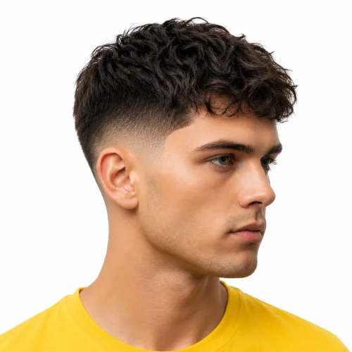 Man with a mid low taper fade haircut featuring a smooth blended fade on a white background.