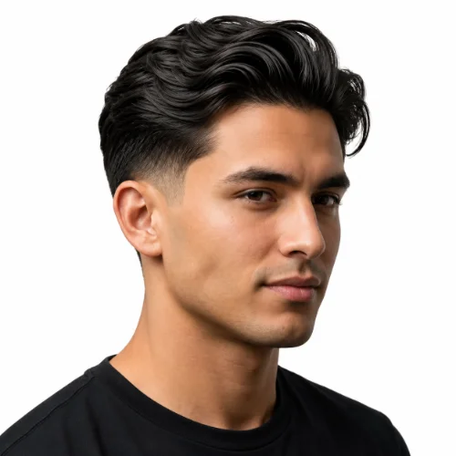 Student with a neat low taper fade hairstyle suitable for school on a white background.