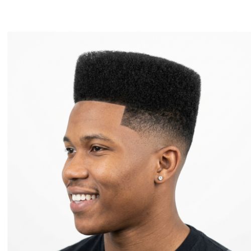 Black man with a high top hairstyle and low taper fade