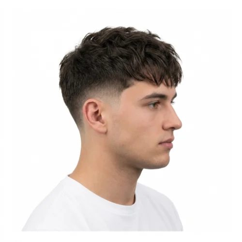 Man with a modern low taper fade and textured crop hairstyle
