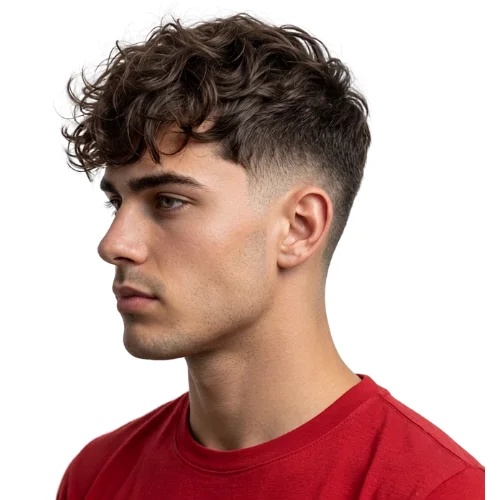 Man with a textured fringe and clean low taper fade
