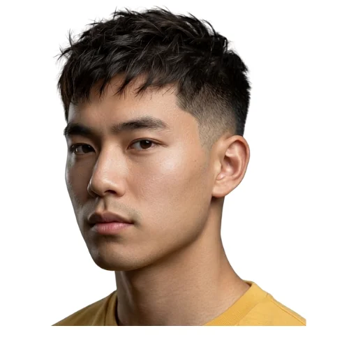 Man with a short textured crop and low taper fade haircut