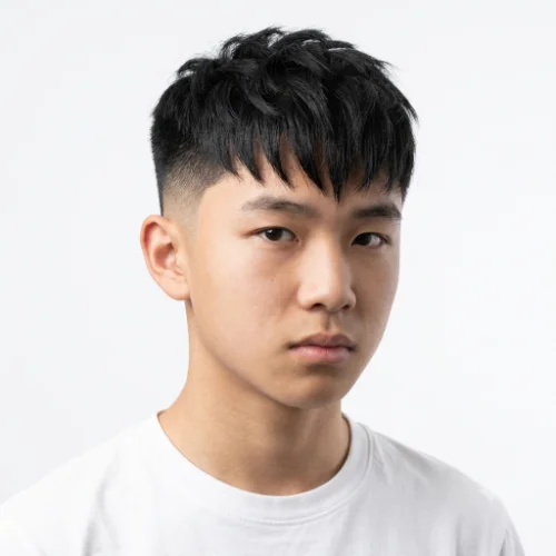 Asian man with a textured crop and low taper fade haircut
