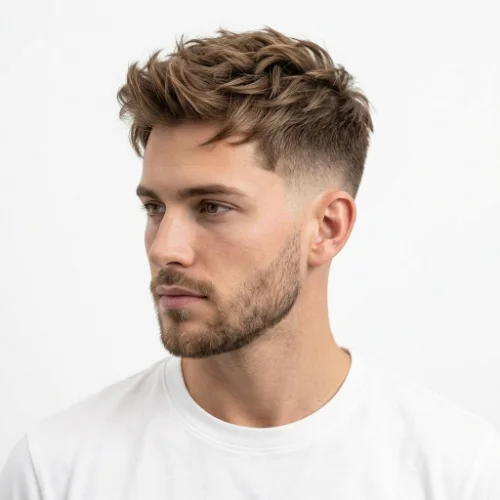 Man with a layered textured crop and low taper fade