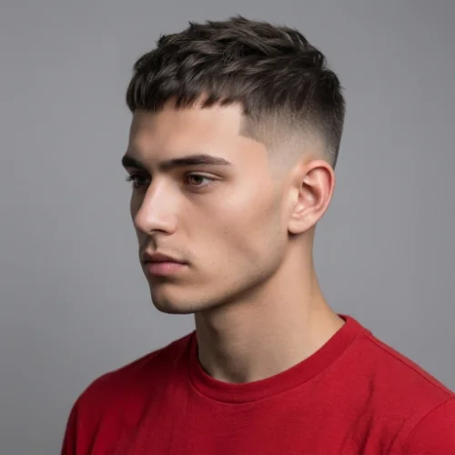 Teen boy with a low taper fade and textured crop haircut