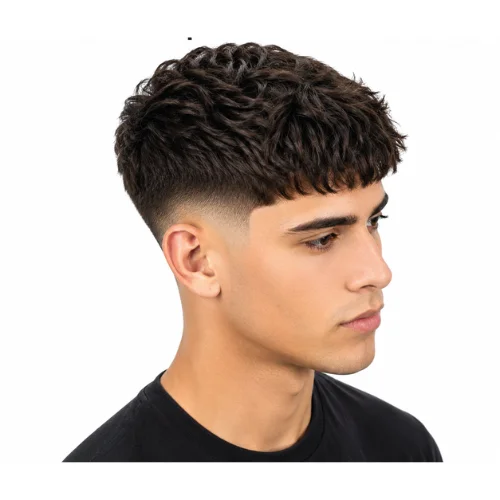 Man with a voluminous textured crop and low taper fade