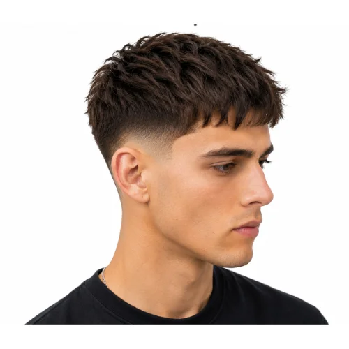 Man with a professional textured crop and low taper fade