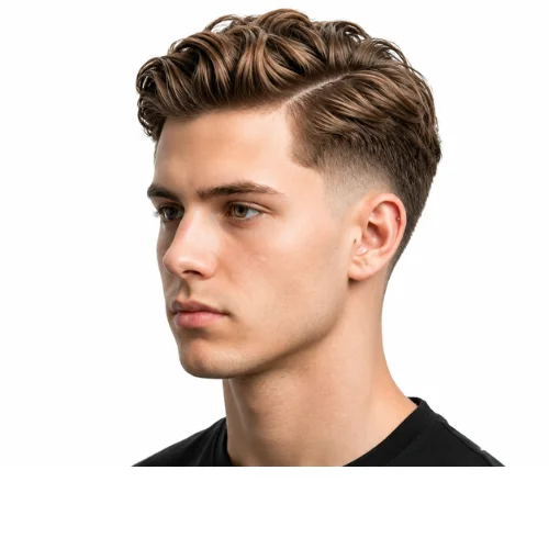 Man with a clean textured crop and low taper fade haircut